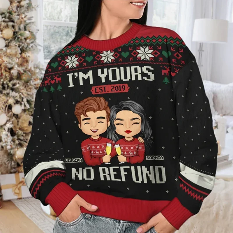 Ugly Christmas Sweater Holiday Party I'm Yours Sweatshirt 2022 Autumn Crewneck Long Sleeve 3D Print Jumpers Tops For Couple