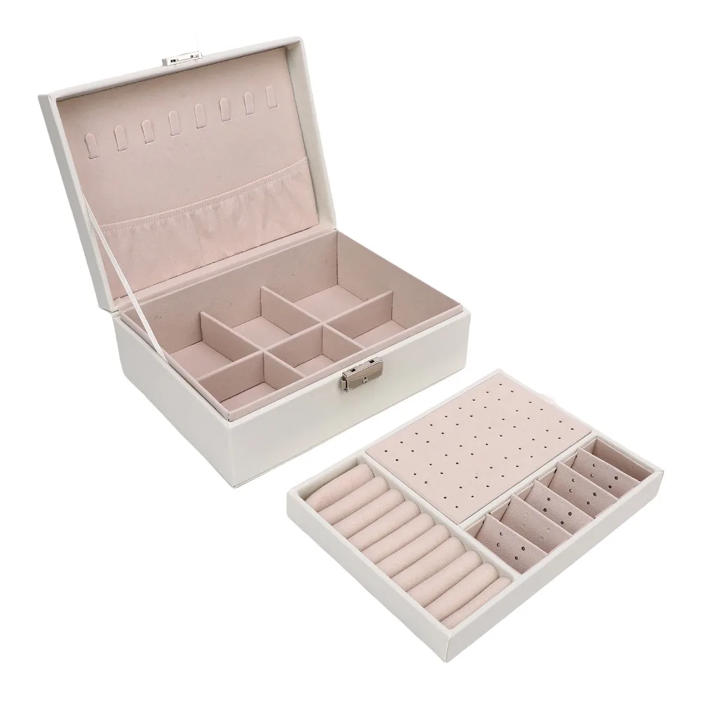 1pcs Elegant 2 Layer Jewelry Storage Box PU Leather Lockable Jewelry Organizer Box Jewelry Display Case For Women