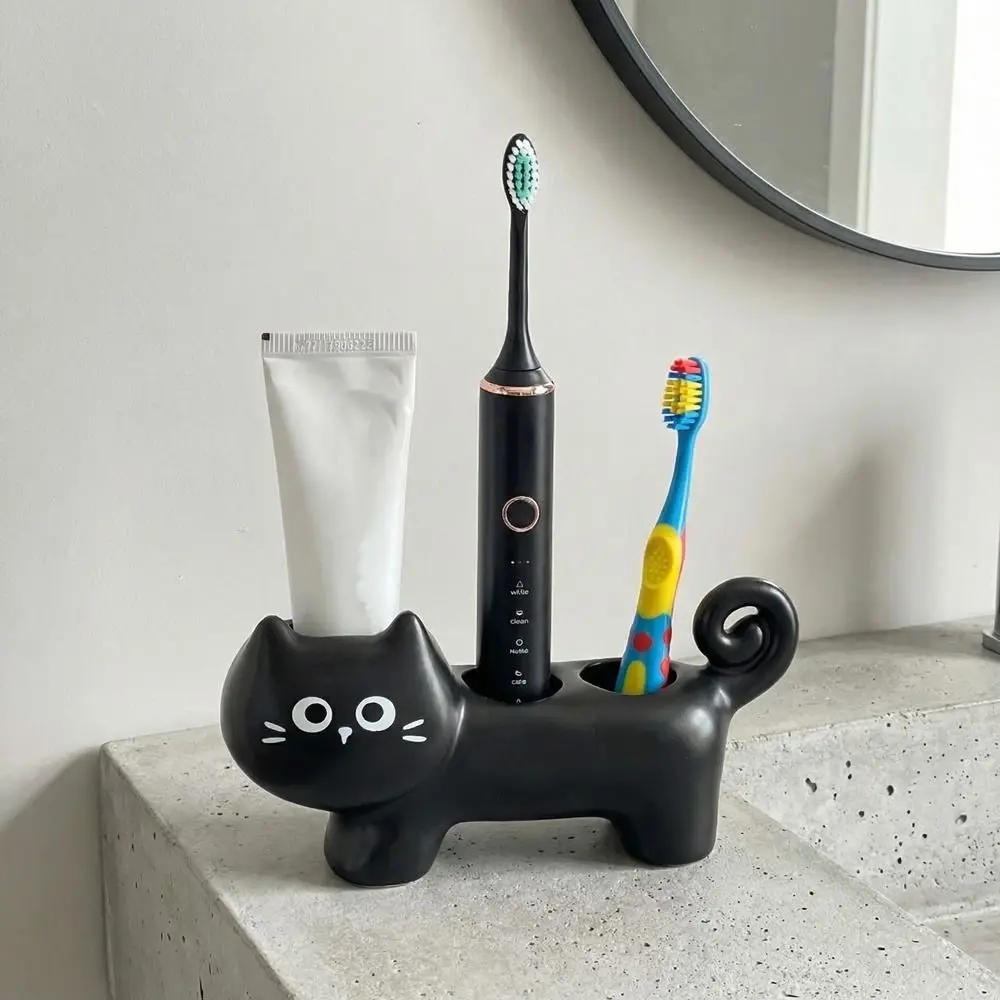 Ceramic Cartoon Cat Toothbrush Base Waterproof Cute Electric Toothbrush Holder Decorative 3 Holes Electric Toothbrush Stand