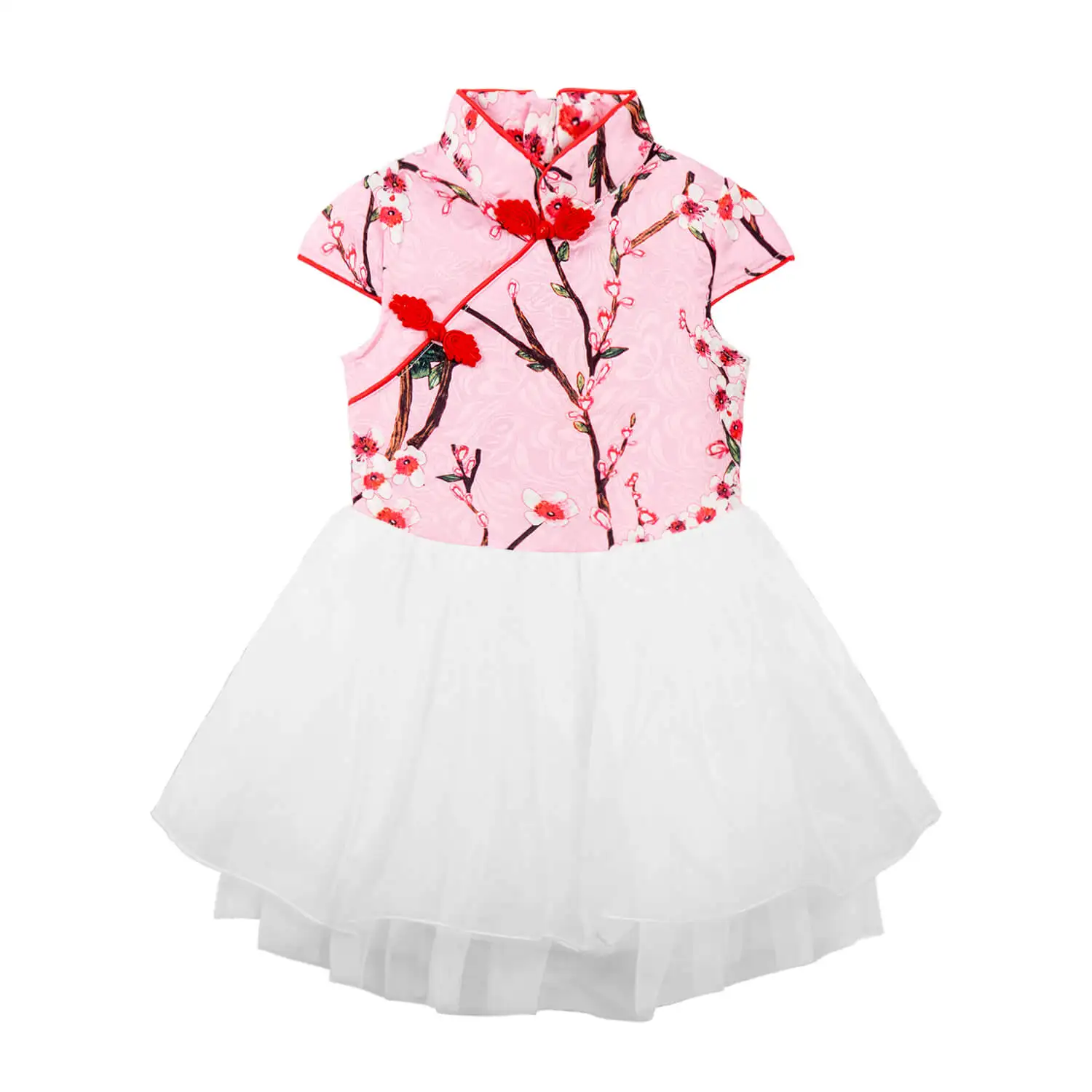 Mudkingdom Girls Chinese Qipao Princess Dress Floral Printing Embroidery Mesh Tutu Dresses for Toddler Girl Clothing Summer