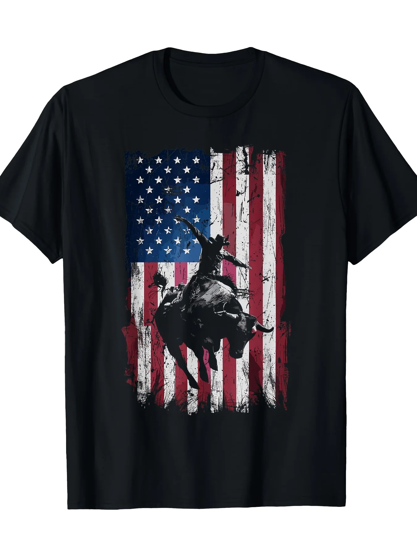 [Cowboy American Flag T-Shirt] Men's Rodeo T-Shirt with American Flag Design