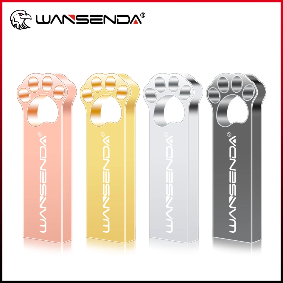 WANSENDA Cat's Paw USB 2.0 Flash Drive Pen Drive 8GB 16GB 32GB 64GB 128GB USB Memory Stick Waterproof Pendrive