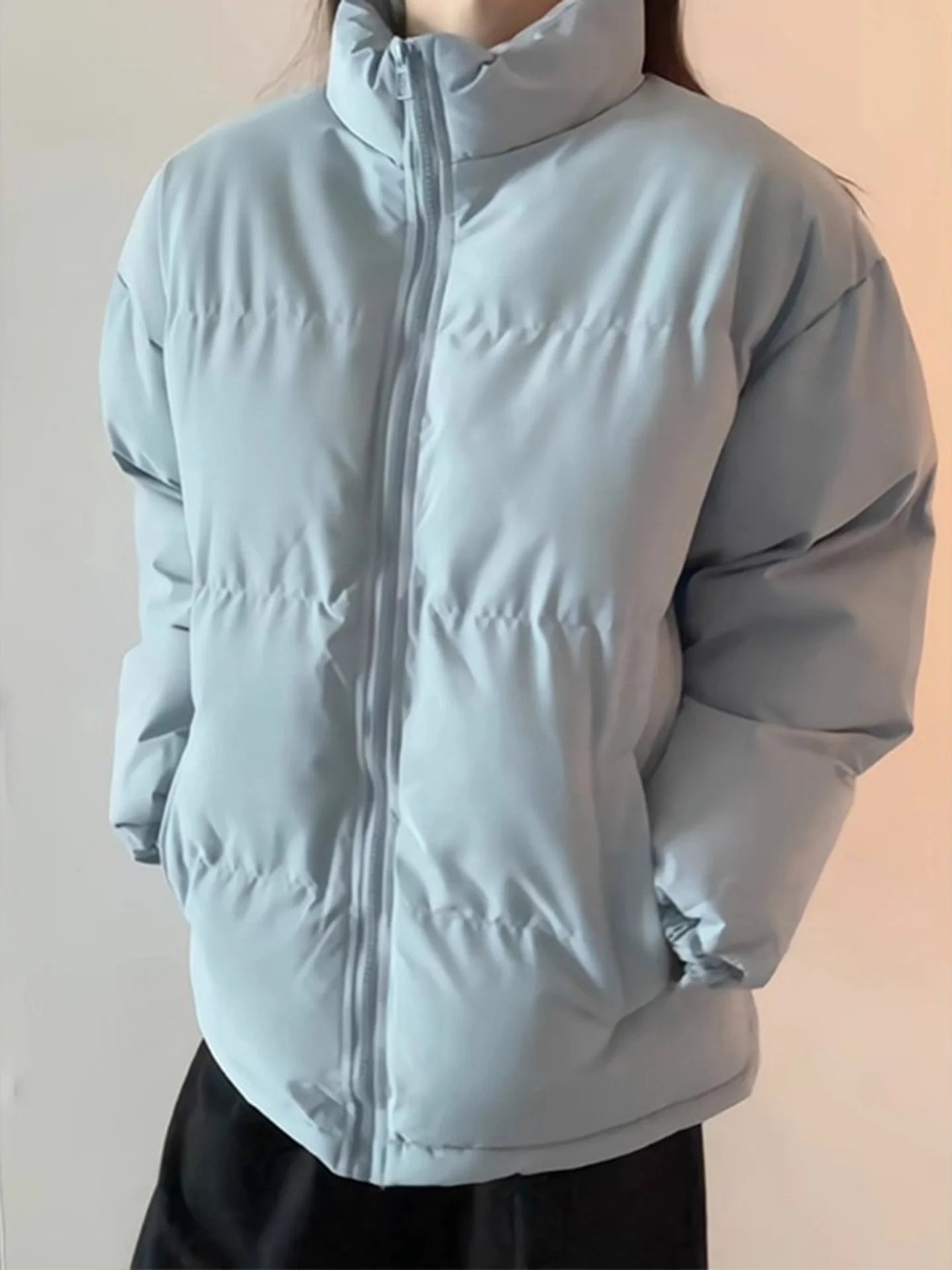 

Blue Winter Puffer Jaet Men's Thiened Bread Sle Stand Collar down Cotton Coat Couple's Cold Resistance Outerwear