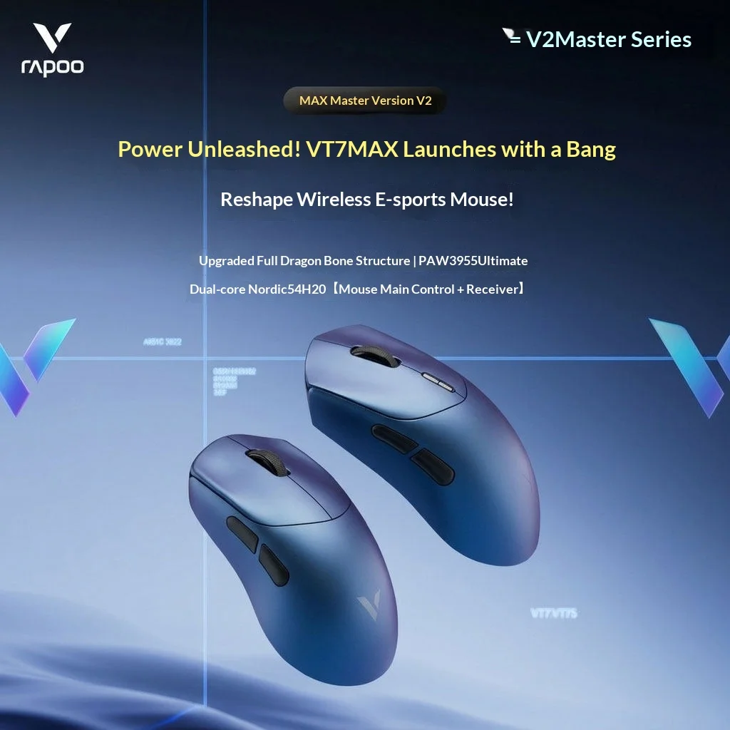 Rapoo VT7 MAX Master V2 Mouse Wireless Two-Mode 8000Hz Polling Rate PAW3955 Ultimate NORDIC 54H20 Long Battery Life Gaming Mouse