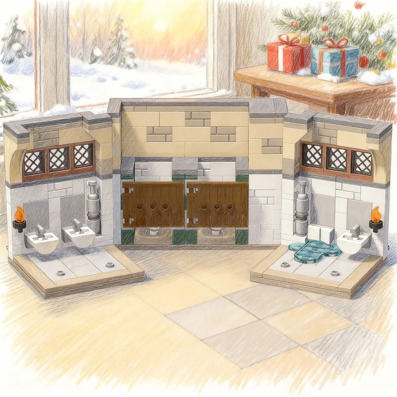 

328pcs MOC Hogwarts Bathroom Modular Streetscape Harry Model Building Blocks Construction Toys Christmas Gift DIY Creative Idea