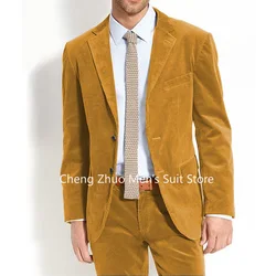 Elegant Men Velvet Suit 2 Pieces Blazer and Pant Notched Lapel High Quality Velvet Tuxedo Suit for Men Business Wedding Dresses