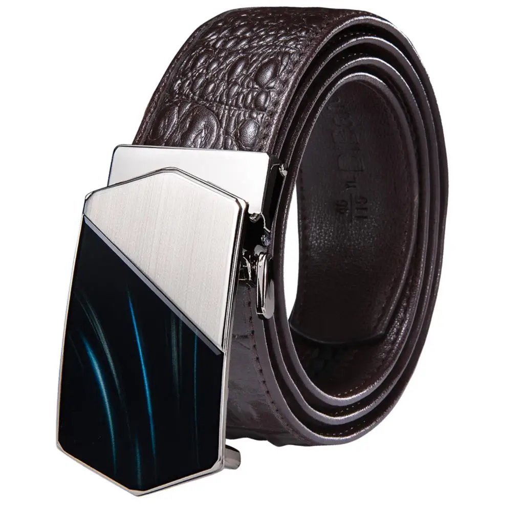 Hi-Tie Men\'s Brown Belt for Jeans Luxury Cowhide Genuine Leather Belt Men Gold Automatic Buckle Cowboy Jeans Cool Belt Strap