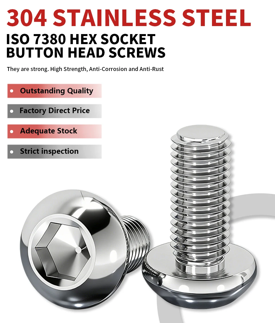 ISO7380 Innensechskant-Schraube mit Knopfkopf 304 Edelstahl A2-70 M3 M4 M5 M6 M8 M10 Innensechskant-Befestigungselemente – Detail 1