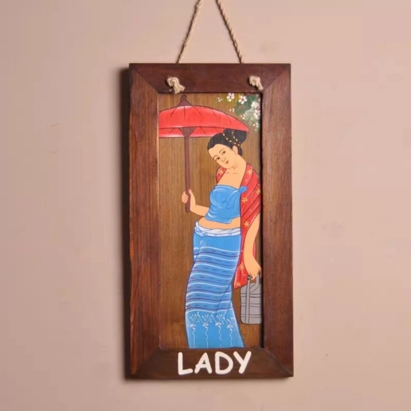 

Solid Wood Hand-Painted Character Door Sign, Male and Female Restroom Signs, Vintage Bathroom Indicator, Durable Wall Decor