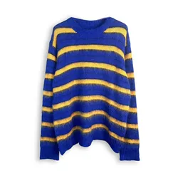 Harajuku Vintage Casual Stripe Sweater Top Mens Mohair Patchwork Baggy Round Neck Knit Pullovers Oversize Knitwear Women Clothes