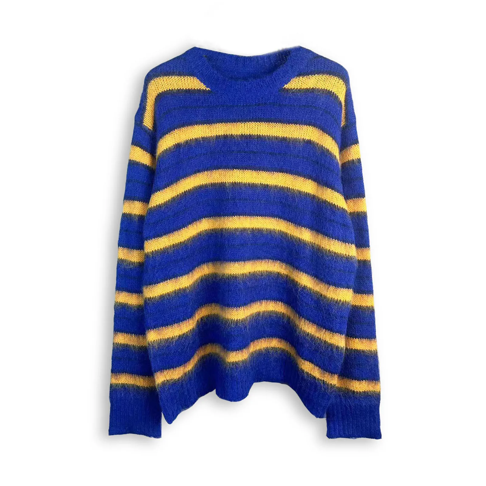 Harajuku Y2k Vintage Stripe Knitwears Mens Mohair Patchwork Baggy Round Neck Sweaters Pullovers Oversize Women Knit Clothes