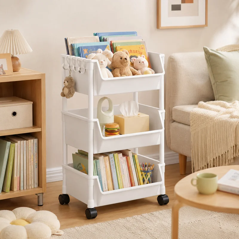 3-Tier Rolling Storage Cart, Multi-layer Freestanding Organizer for Bathroom, Snacks, Kitchen, Bedside, Toys & Vegetables image 5