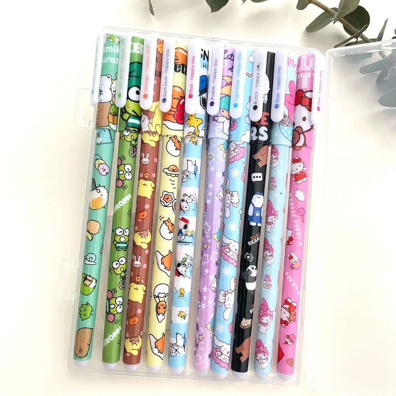 10pcs/Box Kawaii Snoopy Gel Pens For Writing Cute Kuromi 0.5mm Colored Ink Signature Pen Kids Gift Office School Supplies