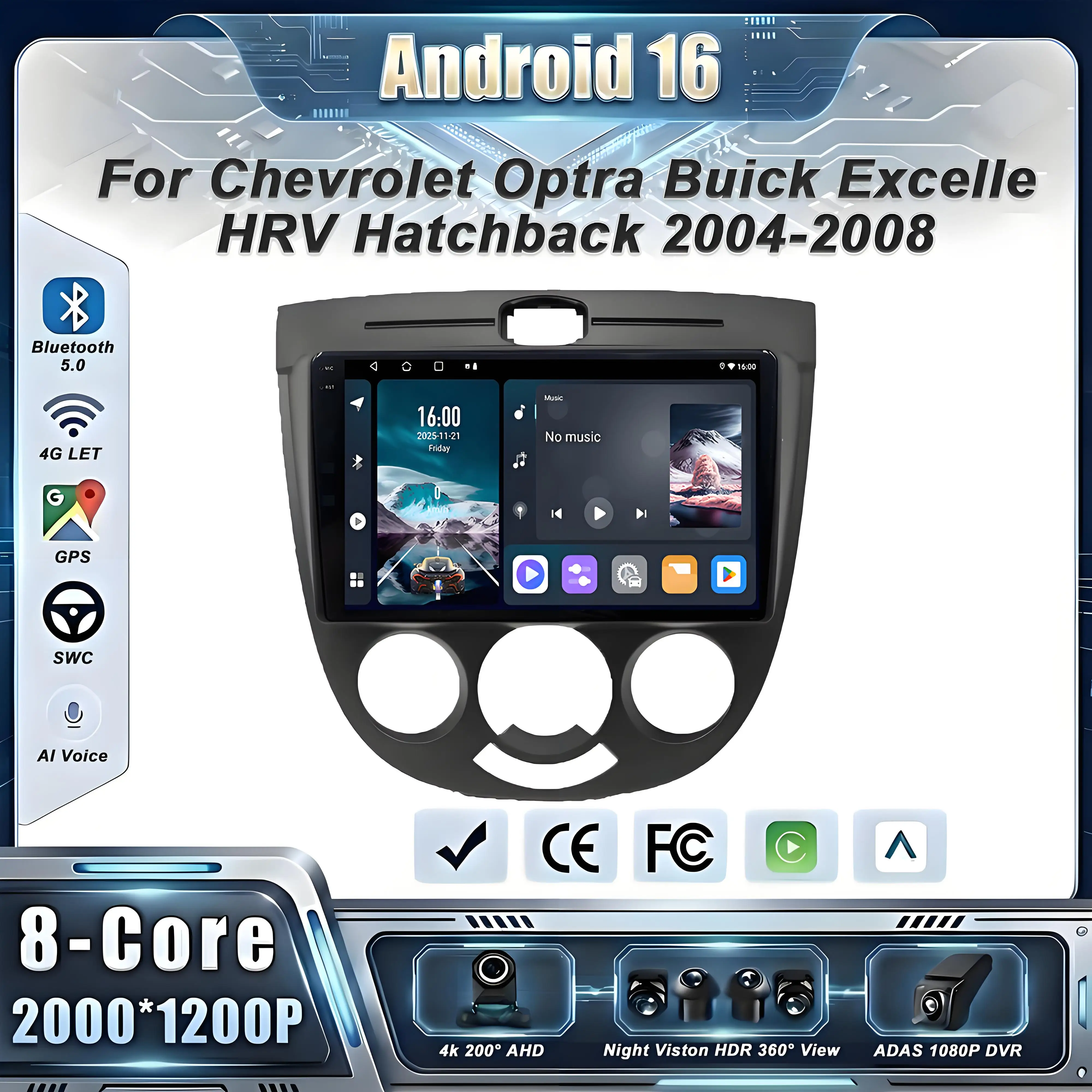 Car GPS Android 16 For Chevrolet Optra Buick Excelle HRV Hatchback 2004-2008 Auto Radio Stereo Head Unit Multimedia Player 5G BT
