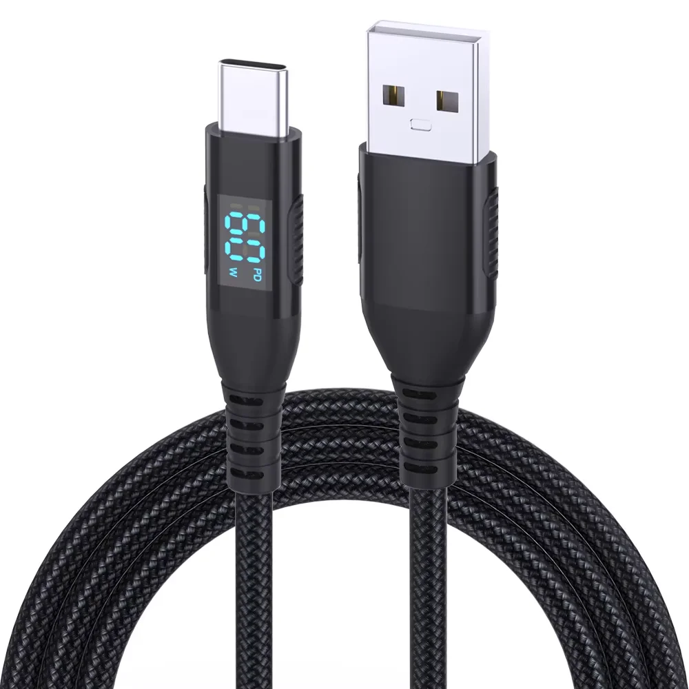 Hoge kwaliteit 1PC USB Naar Type C Kabel 60W Snel Opladen Lader Draad LED display Voor Xiaomi Samsung Laptop USB C Koord 1M 2M 3M