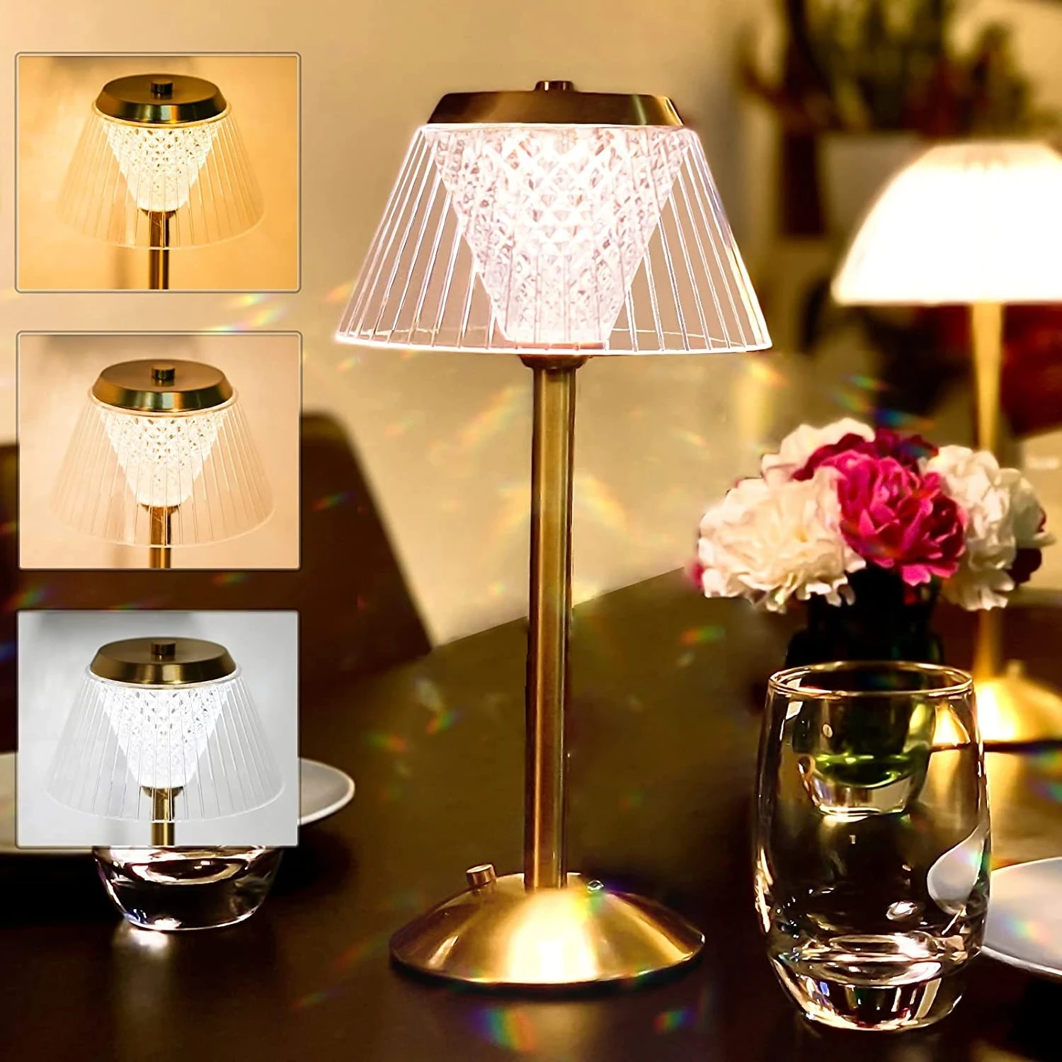 Elegant and Beautiful Rechargeable LED Crystal Table Lamp with Dimming Function - Sophisticated Wireless Night Light for Hotel,