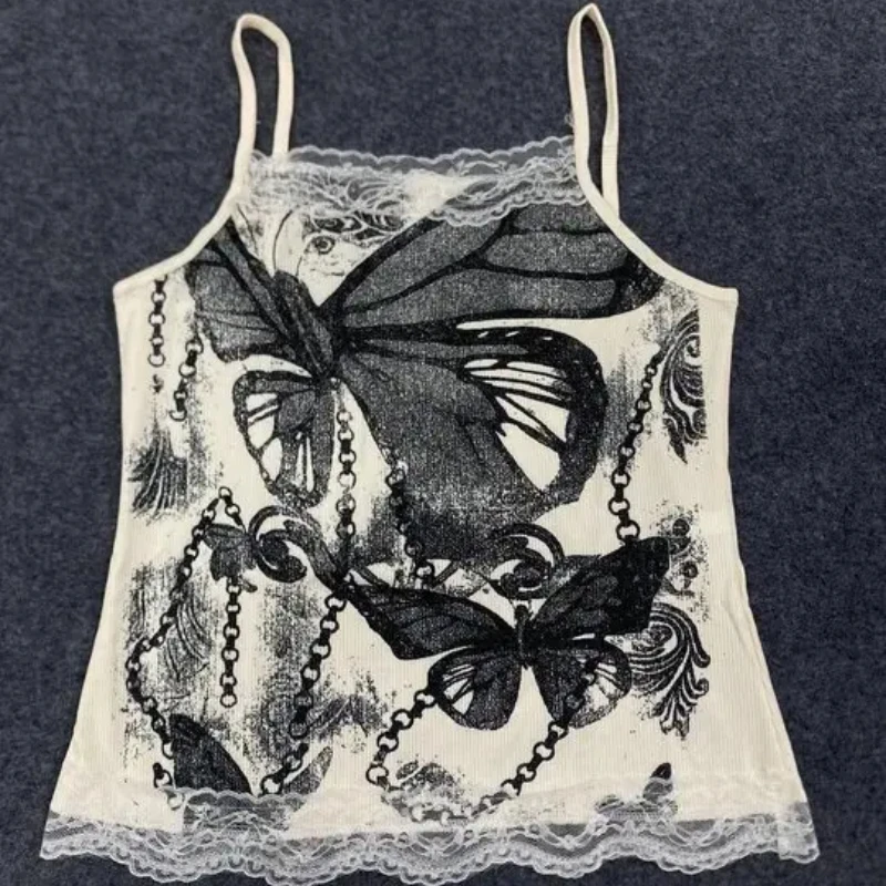 

Fashionable Aesthetics Slim Personality Butterfly Print Tank Top American Retro Harajuku Pure Desire Sexy Spicy Girl Style Vest
