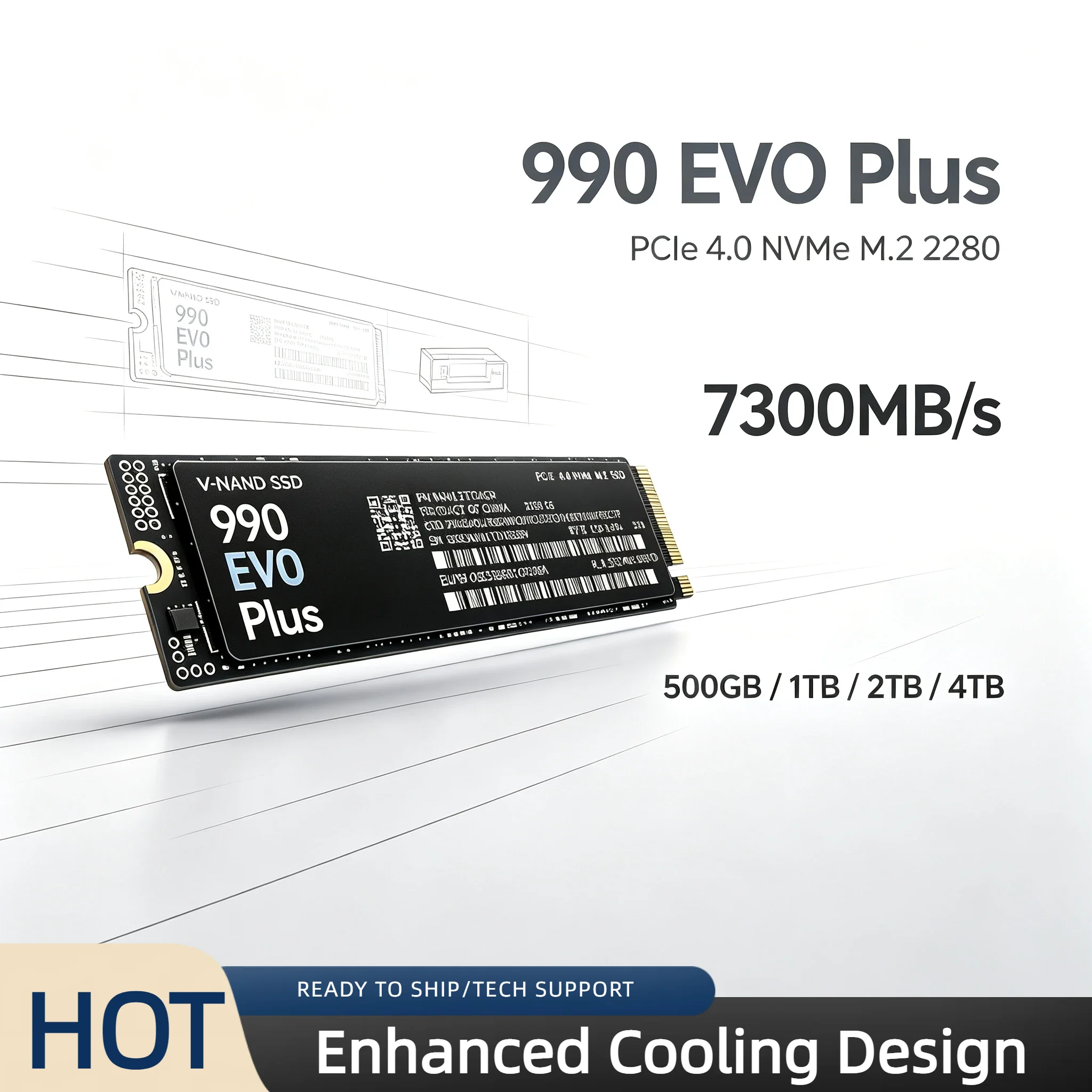 PCIe 4.0 up to 7300MB/s 990 EVO Plus M.2 NVMe SSD Performance Beast for Gaming PS5 Laptop Desktop 500GB 1TB 2TB 4TB