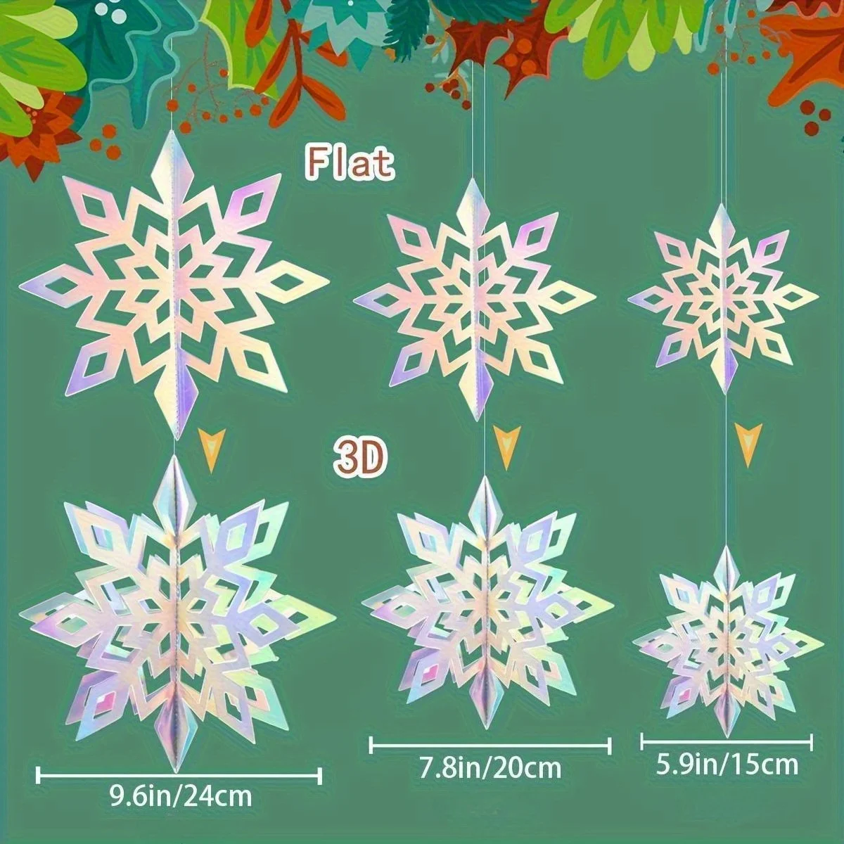 6/12/18pcs Iridescent 3D Paper Snowflake Garland Christmas decorations Winter Wonderland Frozen Themed Party Hanging Decorations view 5