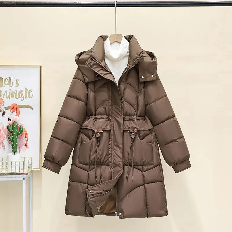 

Long Cotton Padded Parkas Women's Jacket New Winter 2025Korean Warm Cotton Padded Coa Thicken Overwear Loose Ladies Outcoat Tops