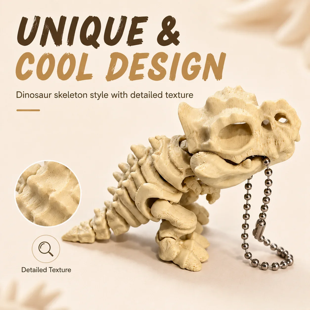 3D‑Printed Tyrannosaurus Rex Skeleton Keychain Rotatable Joints Dinosaur Fidget Toy Creative Desktop Decor Gift for Collectors