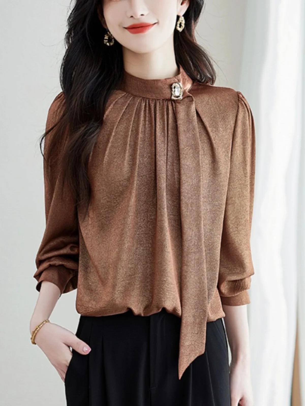 

bow tie blouses women full sleeve shirts