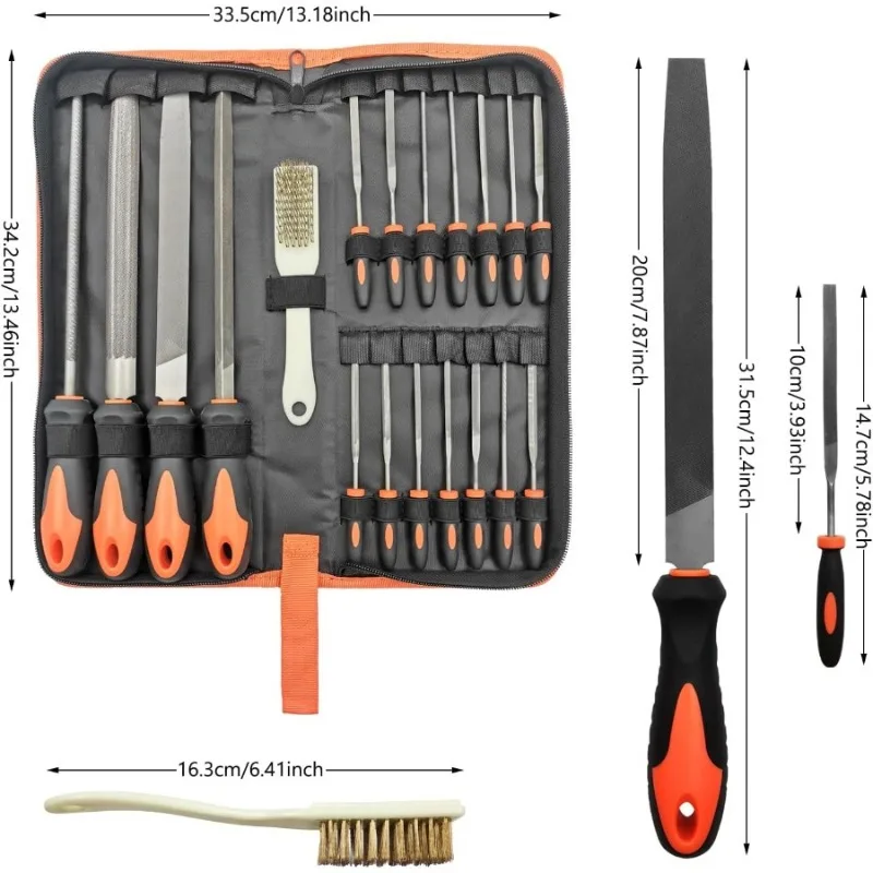 19pcs/set Metal File Set with Case Flat Half-Round Round Triangle Steel File Half-Round Wood File
