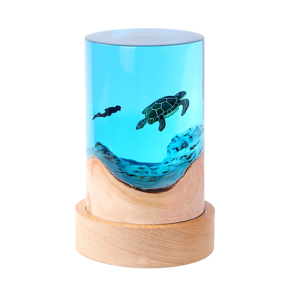 Home accessories cylindrical turtle whale shark office desktop creative art ornament gift solid wood resin