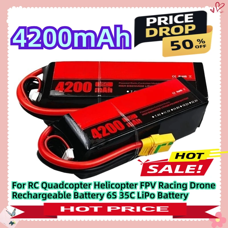 

4200mAh 22.2V For RC Quadcopter Helicopter FPV Racing Drone Rechargeable Battery 6S 35C LiPo Battery