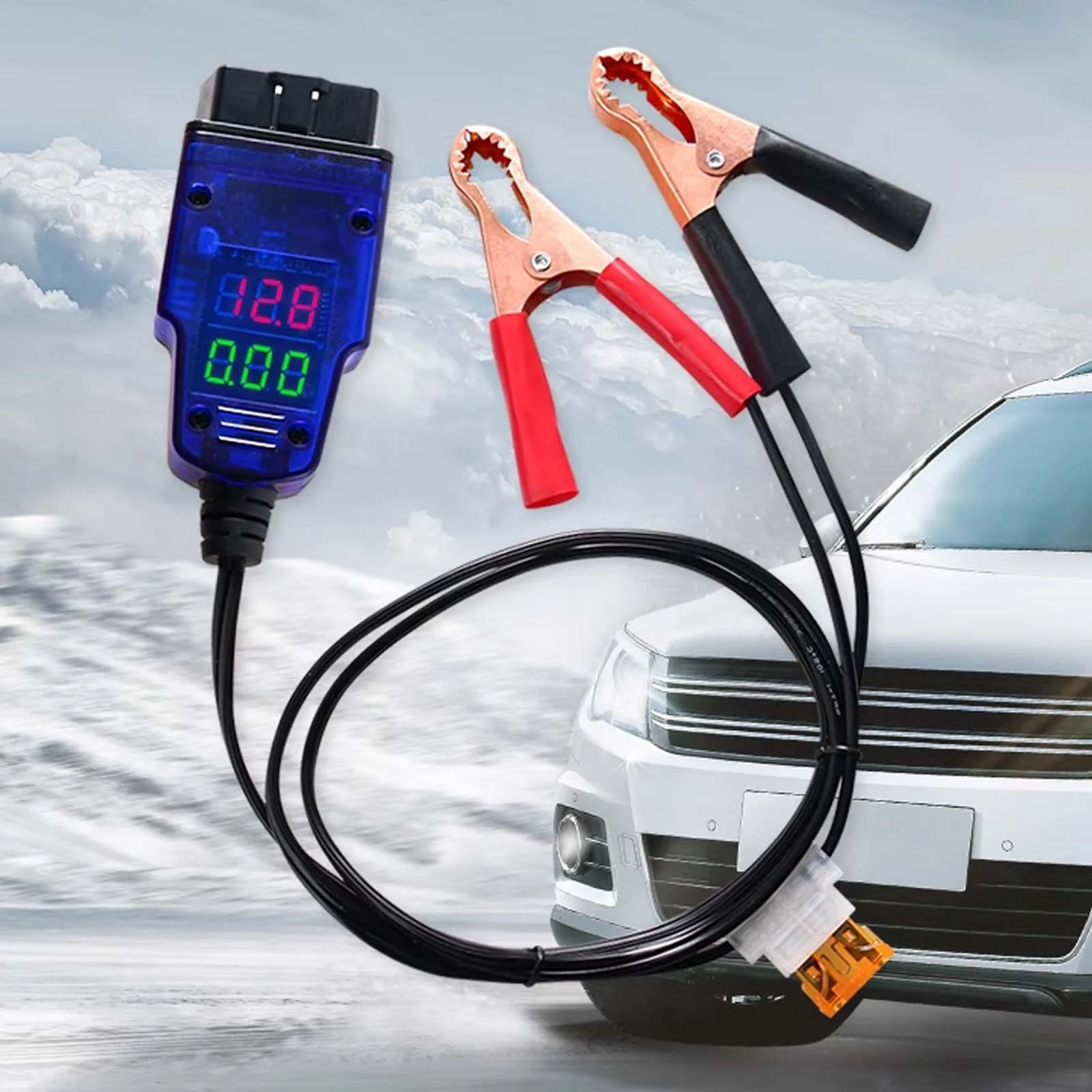 Voltage Current Dual Digital Display Automotive Emergency Power Supply Clip, ECU Memory Saver OBD2 Battery Leakage Detector