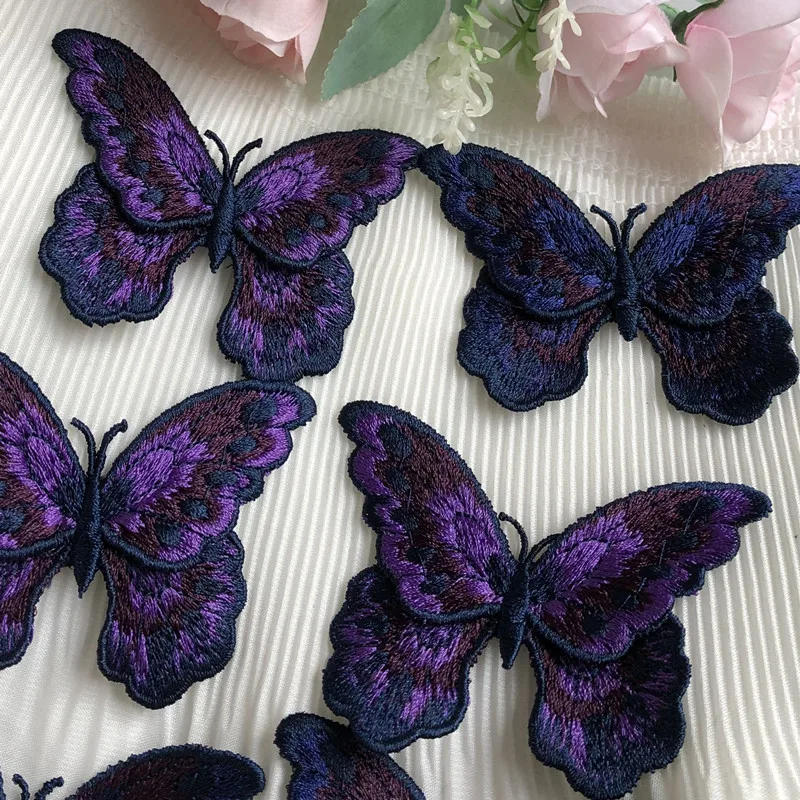 3Pcs Butterfly Embroidered  Patches Applique Sewing Clothes Clothing Patch Fabrics For Dress Jackets Decoration DIY Purple Blue