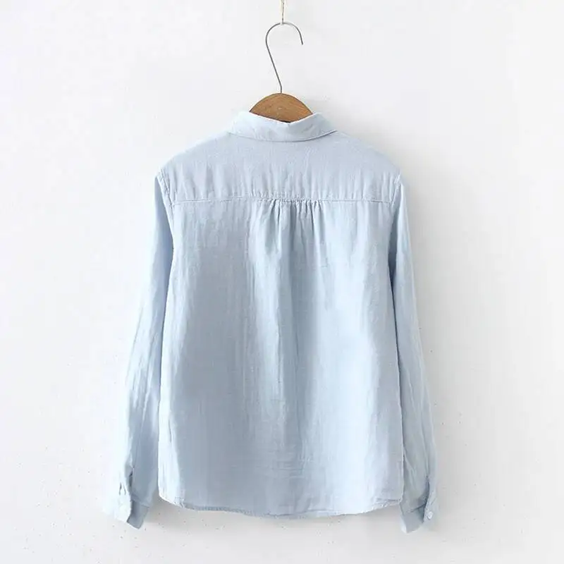 Vrouwen blouses nieuwe mode lange mouw comfortabel kantoor shirt katoenen garen casual tops blusas femininas effen kleur