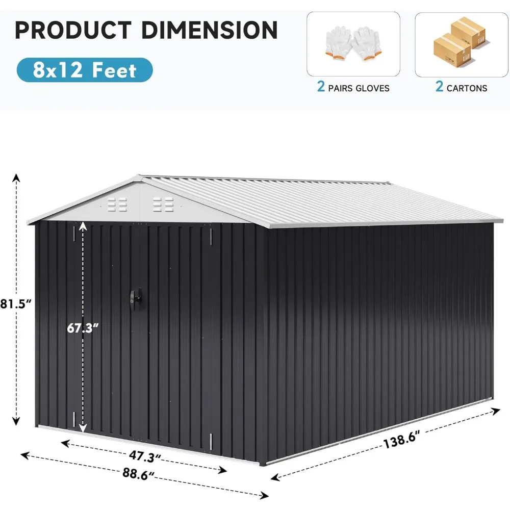 Outdoor Storage Shed.Outdoor Storage Shed 8x11.7 FT, Metal Garden Shed with Lockable Doors and Updated Frame Structure