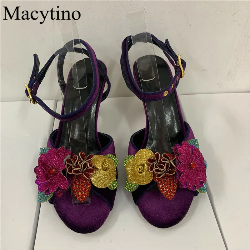 Diamond Heel Flower Ladies High Heel Sandals Round Toe Strange Heel Block Heel High Heel Fashion Party Sandals