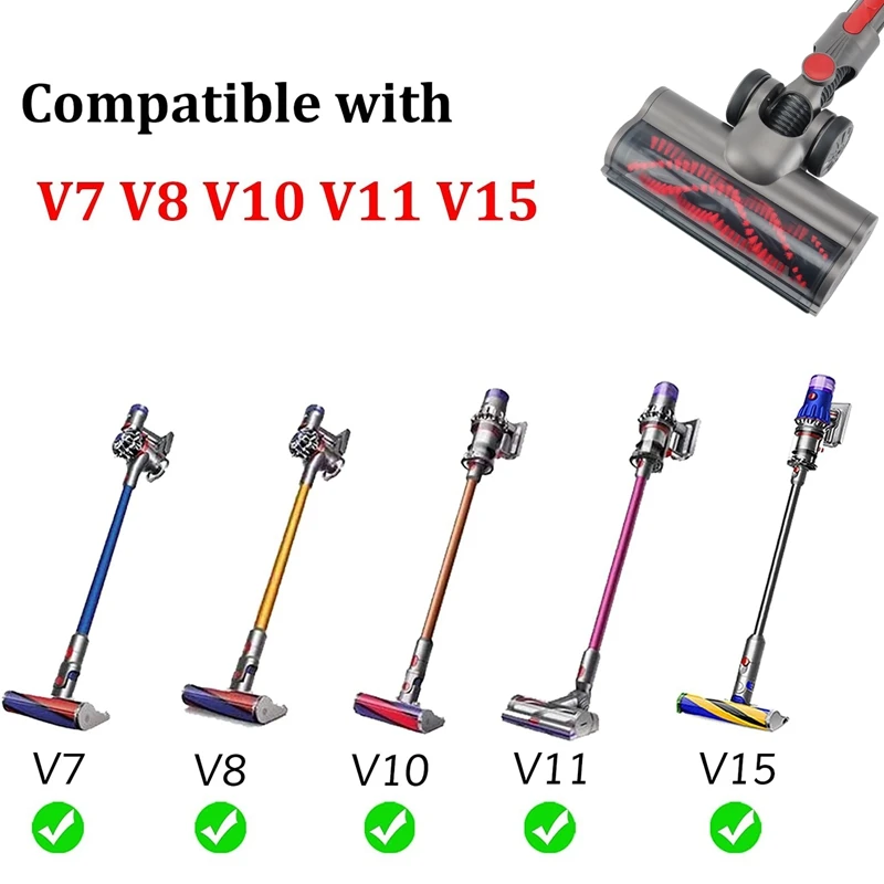 Escova motorizada com rolo de cerdas aspirador cabeça para dyson v7 v8 v10 v11 piso acessório com faróis led