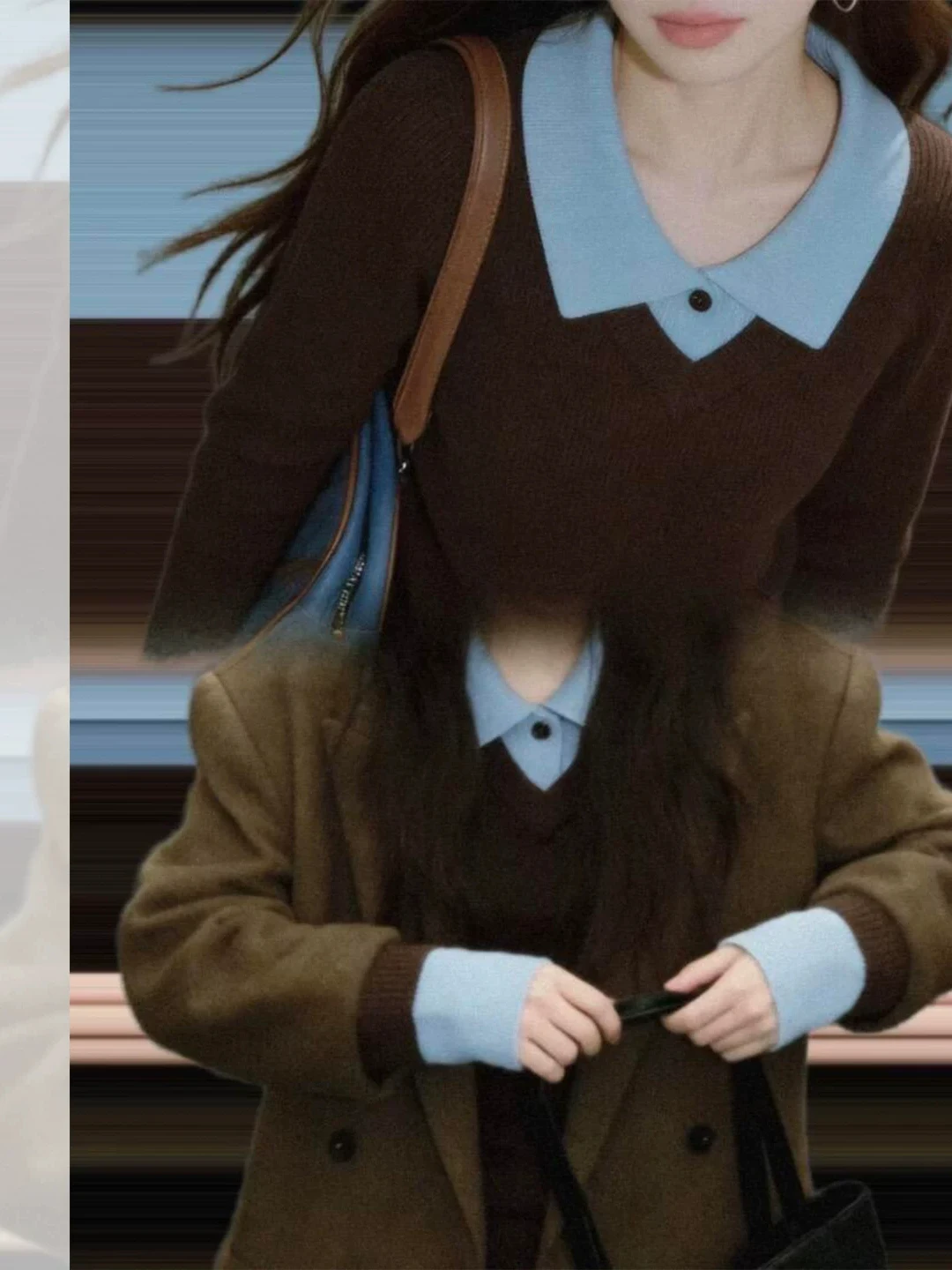 Color Block Knitted Long Sleeve T-Shirt Women's Autumn Beautiful Base Shirt Design Sense Top Soft Comfortable Korean Style