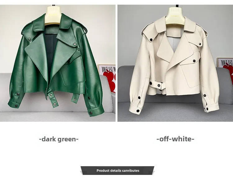 Genuine Sheepskin Leather Biker Jacket - Womens Winter Spring Coat