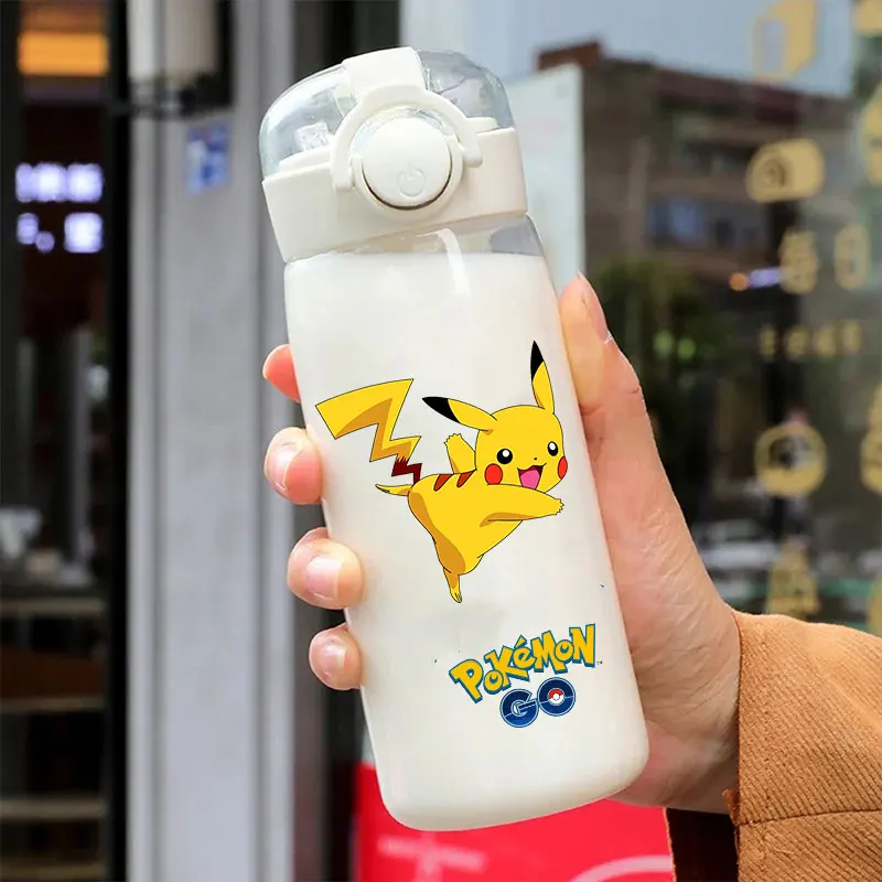 Pokemon Straw Bottles Cups 600\400ML Pikachu Drinking Office Transparent Portable Anti Drop children's Water Bottle PC Material