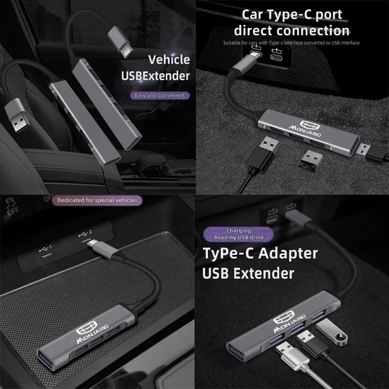 

Автомобильная док-станция типа USB3.0, многопортовый разветвитель из алюминиевого сплава с одним перетаскиванием и четырьмя разветвителями для GEELY MONJARO 2023 2024, автоаксессуары
