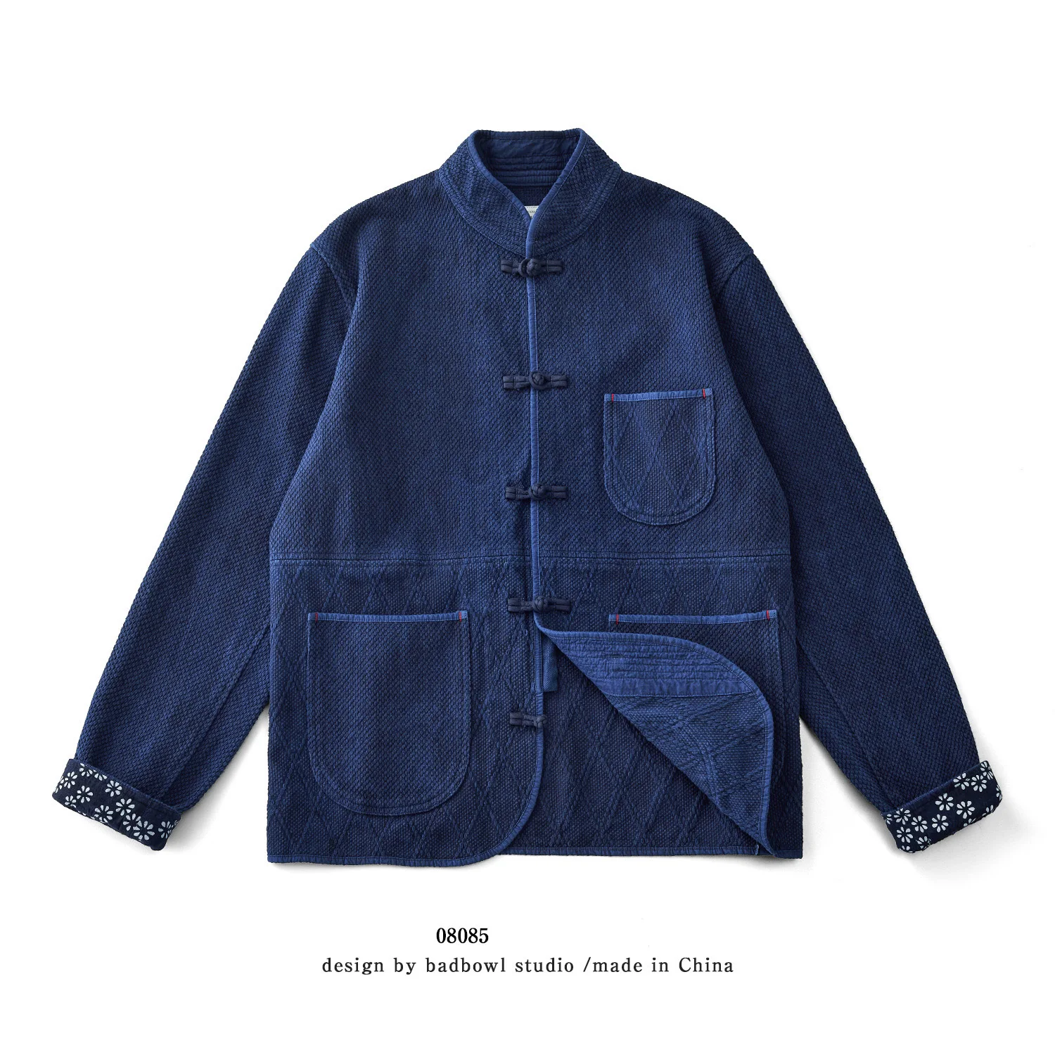 Plant Blue Dye Indigo Chinese Style Buttoned Cotton Long-Sleeved Shirt Casual Stand-Up Collar Retro Tang Suit Jacket