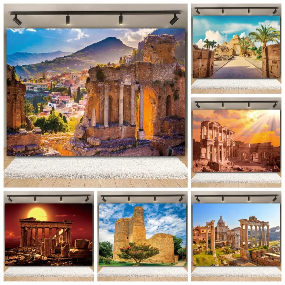 

Ancient Roman Architecture, Western Desert Cactus, Dusk Scenery Backdrop, Adult Birthday Party Decoration, Photography Backdrop