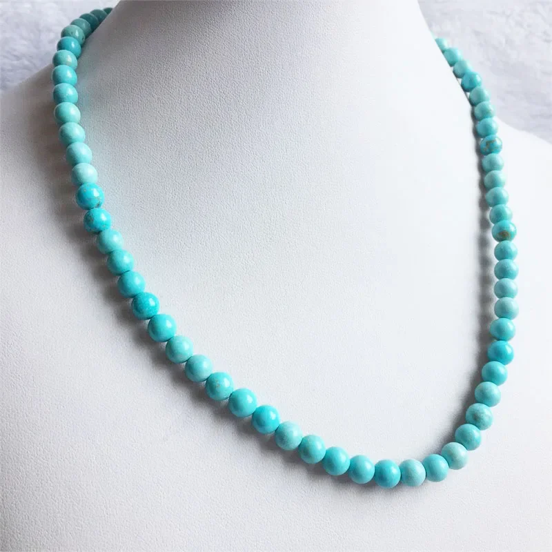 6MM Round Blue Turquoise Necklace Natural Stone Chocker Beaded Mother Daughter 35/40/45/50/55cm