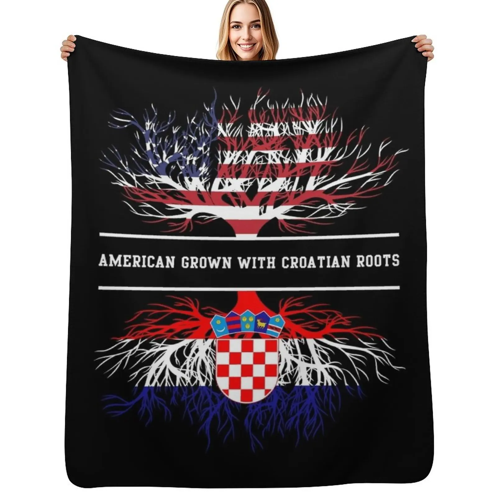 American Grown With Croatian Roots Croatia Throw Blanket Warm Plush Fuzzy Blanket for Living Room