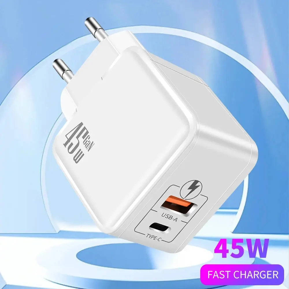 GaN 45W USB PD Charger Fast Charging Quick Charge 3.0 Wall Adapter Portable For iPhone 15 Max iPad Xiaomi Huawei Samsung Charger