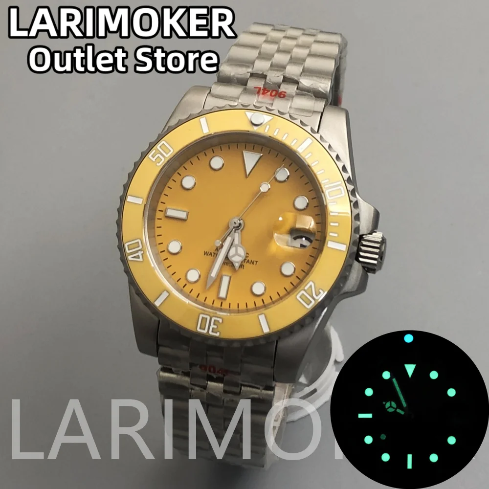 LARIMOKER NEW Yellow 40mm Automatic Men Watch Titanium watch strap fit NH35 PT5000 Green Luminous Sapphire Glass