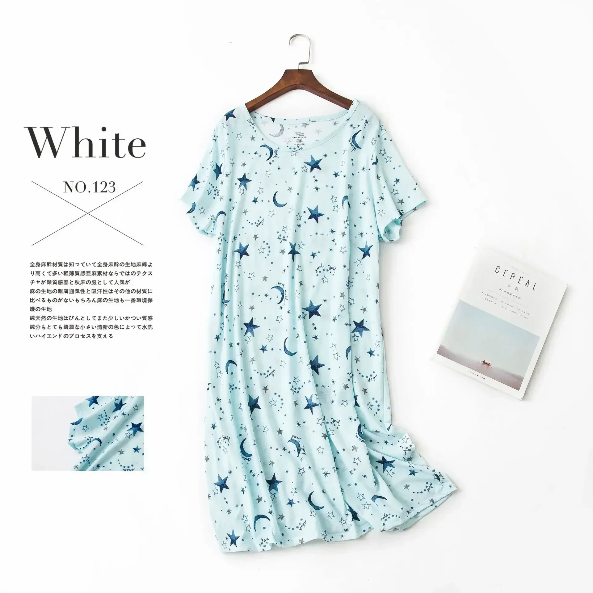 Summer Printing Mid-length Nightdress Women's Cute Cartoon Cotton Home Clothes Knitted Sweet Short-sleeved Round Neck Nightgown