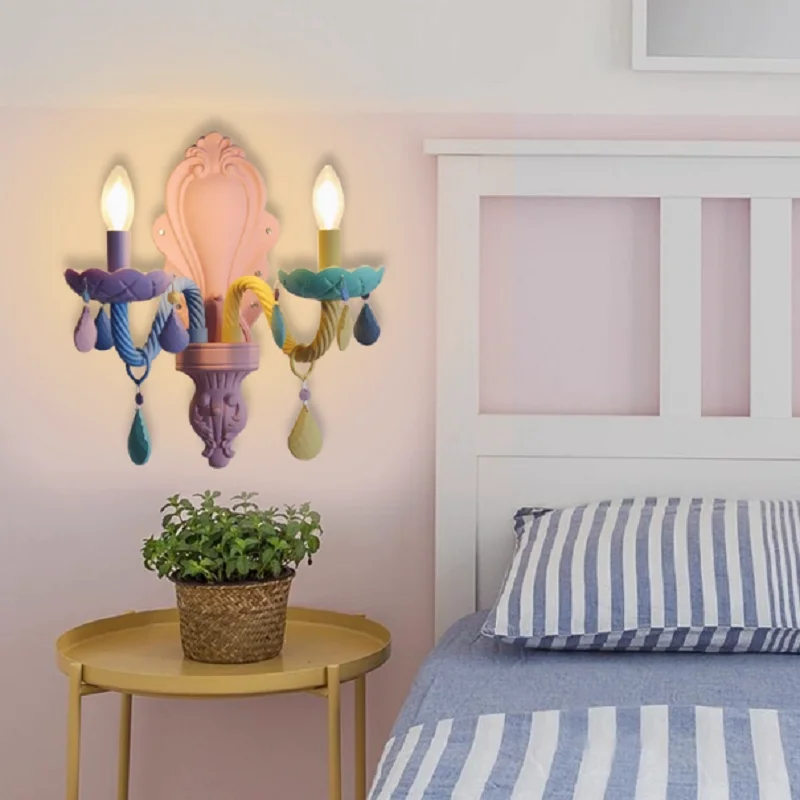 

Macaron crystal chandelier, bedroom lamp, girl princess room, Nordic eye-protecting colored children's room lighting