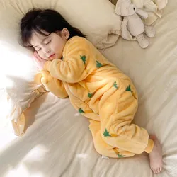 New Boy Fall Winter Thicken Coral Double Fleece Onesie Girl Pajama Baby Crawling Clothe Padded Sleeping Bag Outwear Fit Jumpsuit