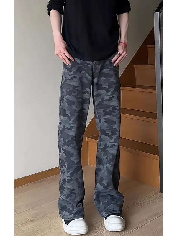 

Мужские джинсы American Sle в стиле ретро с камуфляжным принтом, прямые, повседневные, рабочие, свободного кроя, длинные брюки, летние джинсы