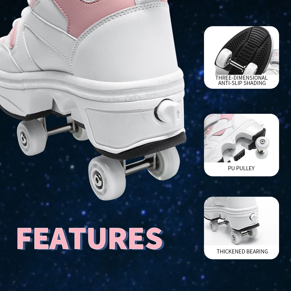 Scarpe da ginnastica pop-up unisex a doppio scopo con ruote Scarpe da pattinaggio casual a 4 ruote alte per donna